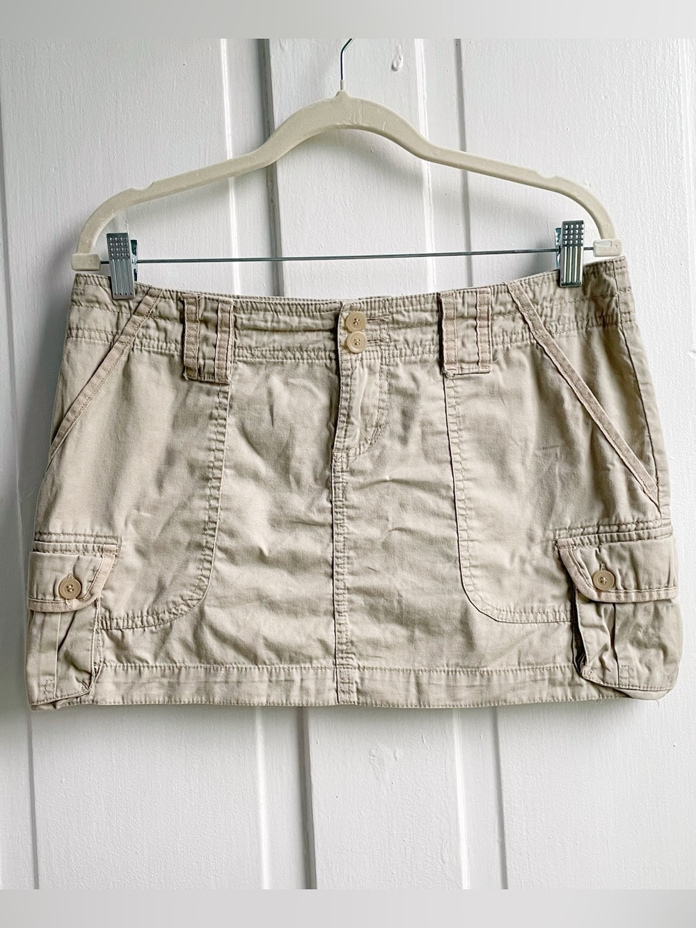Vintage Y2K Khaki Cotton Cargo Mini Skirt